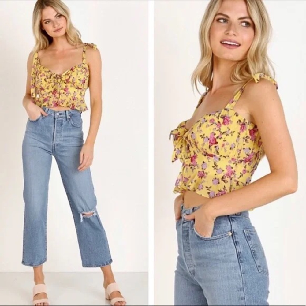 For love and lemons beaumont top floral yellow